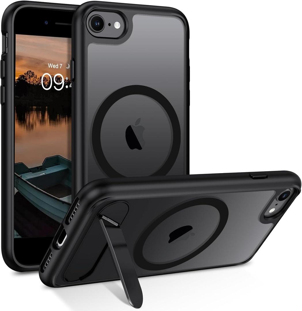 GUAGUA for iPhone 8/7/SE Case 2022 (3rd)/2020 (2nd), Magnetic Clear Cases with Foldable Invisible Stand Transparent Back Slim Protective Kickstand Phone Case for iPhone 8/7/SE 2nd 3rd 4.7 inch, Black