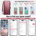 Defencase Compatible with iPhone 13 Pro Case Wallet with RFID Blocking Card Holder for Women Men, Soft PU Leather Magnetic Snap Flip Zipper Strap Wallet Phone Case Fit for iPhone 13 Pro 6.1", Wine Red