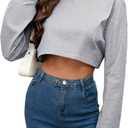 LovelyWholesale Women Long Sleeve Cropped Sweatshirt Oversized Crew Neck Workout Tops Grey X-Large (Gray, XL)