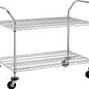 Finnhomy 2 Tier Commercial Grade Rolling Cart, Heavy Duty Utility Cart, Carts with Wheels and Handles, Kitchen Carts on Wheels, Metal Cart with 600 lbs Capacity, Shelf Size 23.6"Dx47.2"W x 39.4"H, NSF