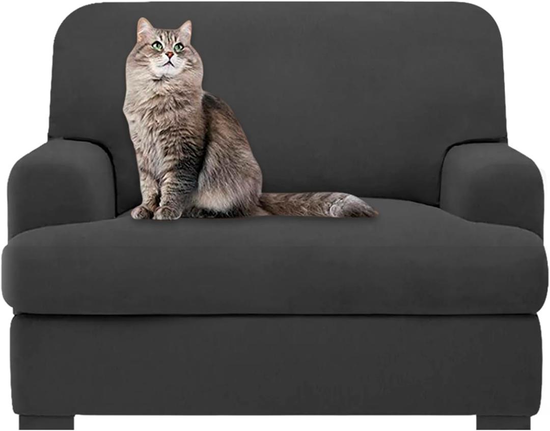 molasofa T Cushion Chair Slipcover with 1 Individual T Cushion Shape Seat Cover for Home Dcor, 2 Pieces Stretchable, Washable, Non-Pilling, Non-Slip Chair Cover (Oversized Armchair,Dark Gray)