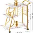 Bar Cart, Gold Bar Carts for The Home, Serving Cart with Wine Glass Holder, 3-Tier Drink Carts with Wheels, Rolling Beverage Trolley for Kitchen, Dining, Living Room (Gold & Marbleized White), 16.65"D x 35.43"W x 36.06"H