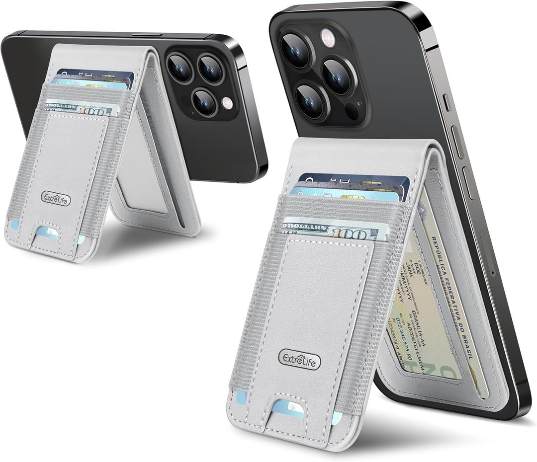 For Magsafe Wallet Stand, Strongest Magnetic Wallet for iPhone 17/16/15/14/13/12 Series, Magnetic Card Holder with 4 Card Slots, ID Window,10 Cards Holder, Vegan Leather, RFID Blocking, Gray