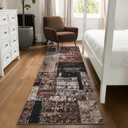 LOCHAS Washable Runner Rugs for Hallway, 2x8 Non Sip Kitchen Rug Runner for Bedroom Entryway Laundry Room, Long Abstract Runner Carpet for Bedside Floor, Brown Geometric Vintage Decor