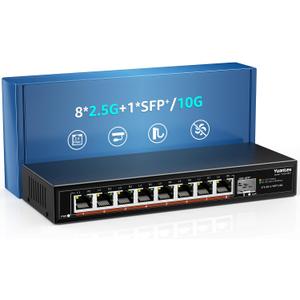 8 Port 2.5G Unmanaged Desktop Ethernet Switch with 10G SFP, 8 x 2.5G Base-T Ports, 60Gbps Switching Capacity, Compatible with 100/1000/2500Mbps, Metal Fanless, YuanLey 2.5Gbe Network Switch Wall Mount