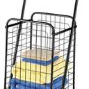 Whitmor Foldable Utility Shopping Cart with Wheels, Heavy Duty Metal Grocery Cart, Portable Foam Handle, Rolling Collapsible Trolley for Groceries, Laundry, Storage, Black