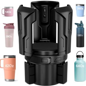 Cup Holder Expander (Adjustable Holder & Base, Auto-Fit Hold, One Button Open), Car Cup Holder Expander for Yeti, Hydro Flask, Nalgene, Owala, Bottles in 2.6"- 4.8" (Black, 1 Pack)