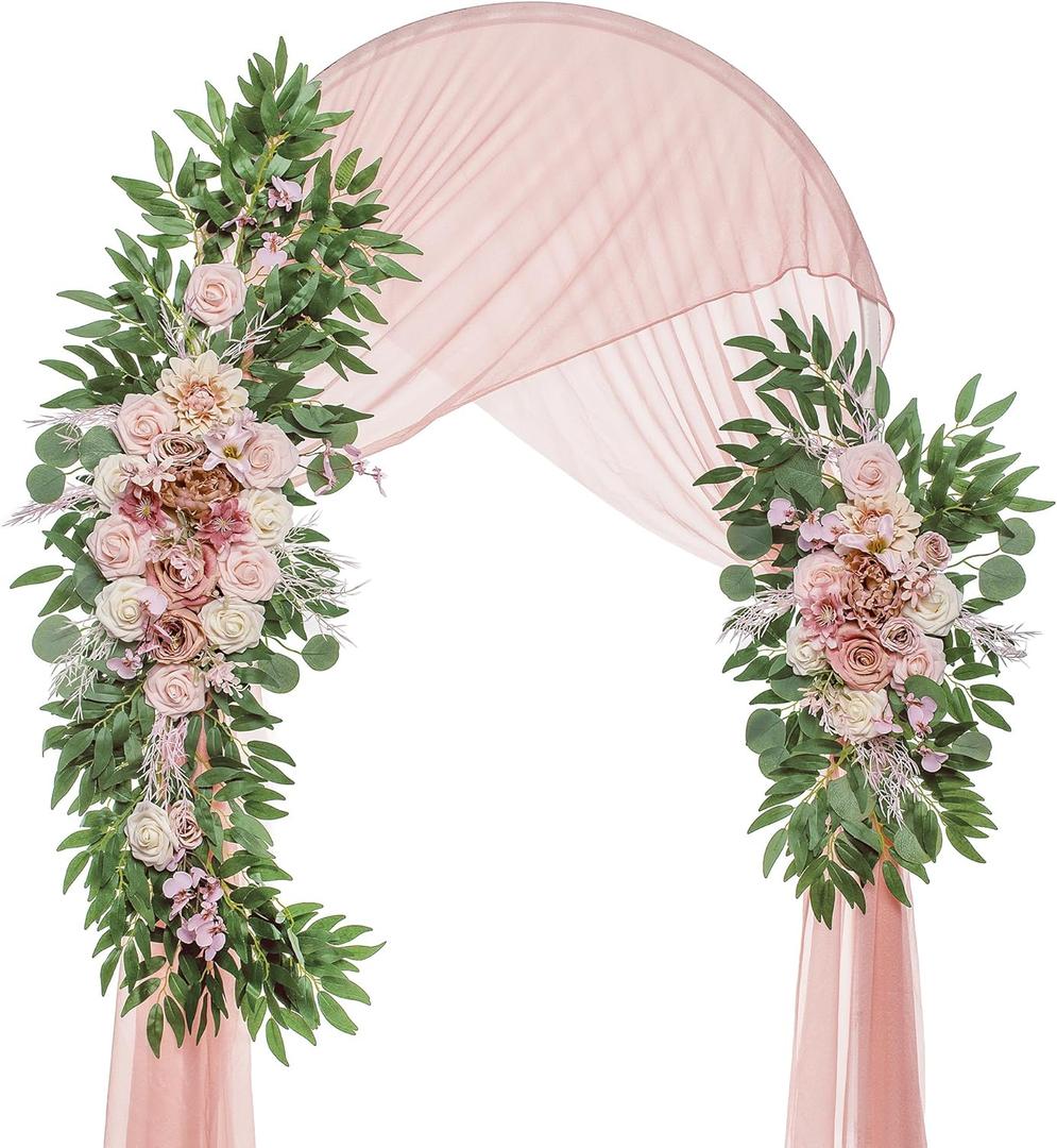 Wedding Arch Flowers, Artificial Flowers for Decoration, Large Flower Swag for Boho Styles Wedding Ceremony Floral Decor - Pack of 2 (Champagne&salmon Pink-style 2)
