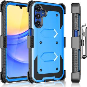Tekcoo Holster Clip for Galaxy A15 5G Case [Tshell] Shock Absorbing [Built-in Screen] [Kickstand Locking Belt] Carrying Secure Swivel Defender Full Body Cover for Samsung Galaxy A15 5G Blue