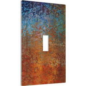 Old Abstract Blue Red Orange Messy Rust Toggle Light Switch Cover Decorative 1-Gang Wall Plate Vintage Mossy Metal Copper Rusty Iron Print Electrical Single Device Switch Face Wallplate Standard Size