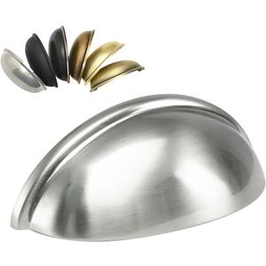 HOMOTEK 6 Pack Drawer Bin Cup Pulls Dresser Pulls for Cabinets Shiny Bright Brushed Satin Nickel - 3 Inch Hole Centers Furniture Handles,Kitchen Cabinet Hardware