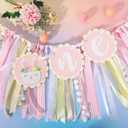 Some Bunny Is One High Chair Banner - Easter Bunny 1st Birthday Highchair Banner for Girls, Spring Rabbit 1st Birthday Decoration, Easter Girl First Bday Decor
