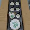Porcelain Tea Cups and Saucers Set with Gold Trim - Elegant Green Floral Coffee Cups, Luxury Tea Party Set, Wedding Gift (Green 100ml 6 cups 6 plates)