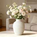 Ceramic Flower Vase 7 Inch Modern Farmhouse Vases Rustic Decorative Vase Home Decor Minimalist Handcrafted Pottery Terracotta Centerpiece Vases for Living Room,Bedroom,Table,Weddings,Office-White