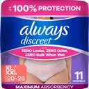 Always Discreet Reimagined Adult Diapers for Women, Maximum Absorbency Incontinence and Postpartum Underwear Size XL/XXL, Up to 100% Leak Free Bladder Leak Protection, 11 Count​