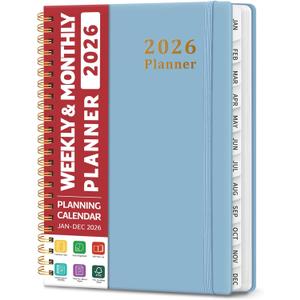 3 x 2026 Planner, Weekly and Monthly Calendar Planner, January 2026 - December 2026, Hardcover 2026 Calendar Book with Tabs For Women & Men, Inner Pocket, Spiral Bound, Perfect for Office Home School Supplies - A5 (6.3" x 8.5"), Blue