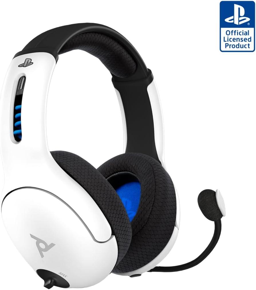 PDP LVL50 Wireless Stereo Gaming Headset, Officially Licensed by Sony PlayStation 5, PS5/PS4/PS3/PC, Lightweight Durable 40 Foot Connection, Noise-canceling Flip-to-Mute Mic, White