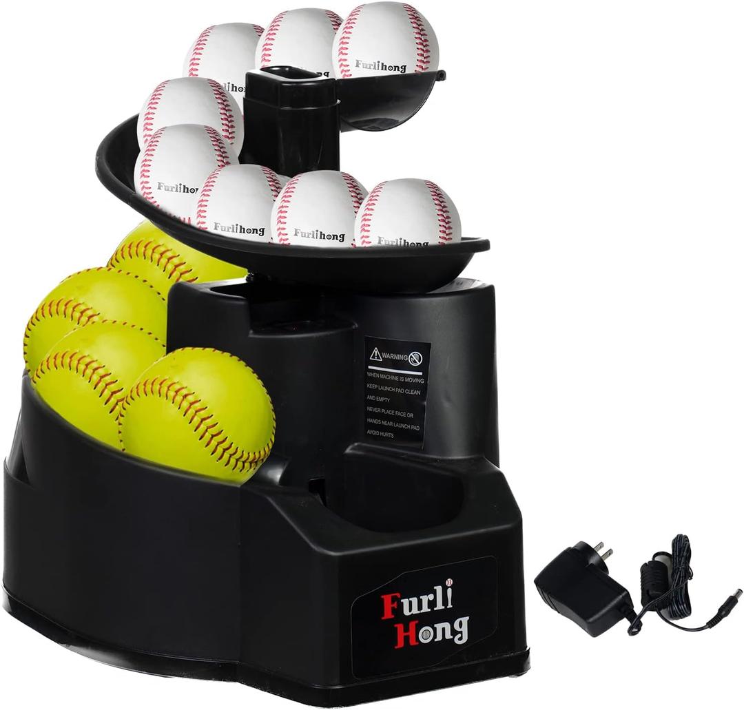 Furlihong 6902BHA Rechargeable Baseball/Softball Toss Machine with Extendable Ball Stacker, Height Adjustable, Use Regulation Baseballs, Softballs or Dimpled Balls, for Hitting Batting Practice, Medium