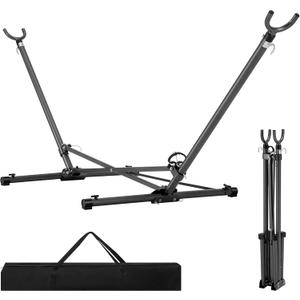 Folding Hammock Stand with 600 LBS Weight Capacity, Heavy Duty Steel Hammock Stand with Portable Carrying Bag, 3 Holes for Height Adjustment, Indoor and Outdoor Universal Hammock Stand,Black