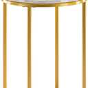 TECHMILLY Round End Table, Faux Marble Sofa Table, Accent Side Table with Metal Frame, Modern Gold Nightstand, Tall Coffee Table for Living Room, Bedroom