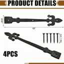 4 Pack 12'' Heavy Duty Decorative Garage Door Hinges Matte Black Powder Coated Dummy Barn Gate Hinges Strap Metal Garage Door Hardware for Barn Gate Cabinet Shutter Shed Fleur De Lis Style
