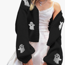 Womens Y2K Cardigan Sweaters Long Sleeve Open Front Cropped Flower Knit Cardigan Aesthetic 90s Shrug Back to College Outfits Size L