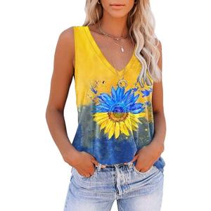 ETCYY NEW Womens Summer Tops V Neck Tank Tops Tie Dye Sleeveless Basic T Shirt Cute Printed Loose Fit, Medium