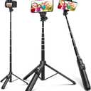 BZE 62 inches Extendable Selfie Stick Tripod with Wireless Remote & Phone Holder, Portable Aluminum Alloy 3 in 1 Stand for Group Photos, Vlogging & Travel Compatible with All Smartphones