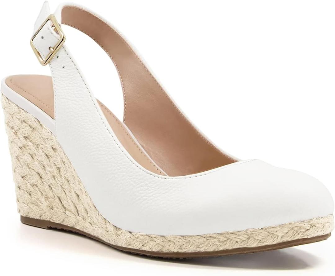 Lvemas Womens Espadrilles Wedge Sandals Closed Toe Slingback Wedges Pumps Platform Heeled Sandal, White, Size 9.5