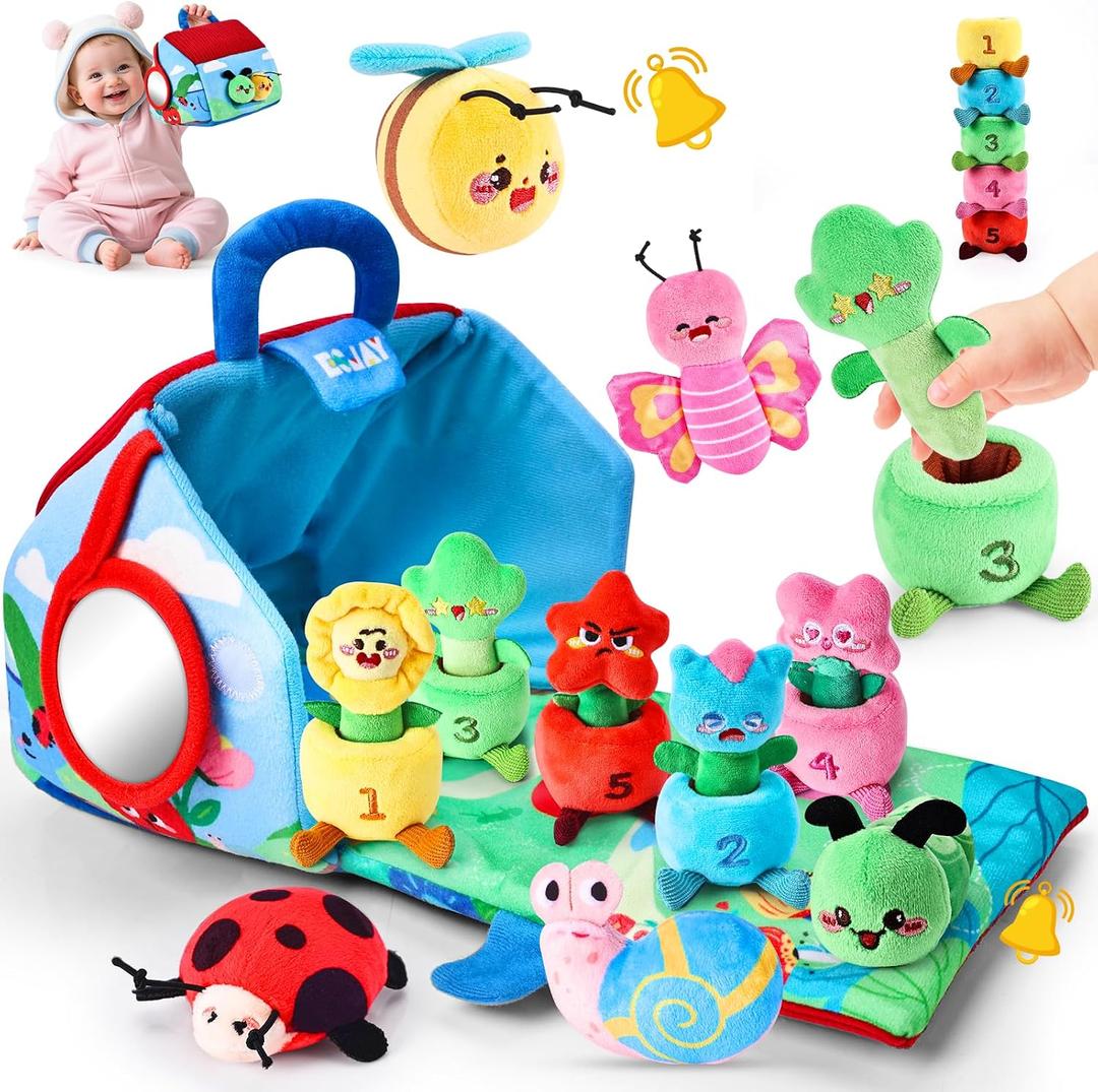 Esjay Montessori Toys for Toddler 1 Year Old, Garden Plants and Bugs with Rattle Squeaker Planting Stacking Color Matching, Sensory Learning Baby Toy 12 18 Months, Gift for 1 2 3 Toddlers Boys Girls