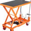 VEVOR Hydraulic Lift Table Cart, 330lbs Capacity 28.5" Lifting Height, Manual Single Scissor Lift Table with 4 Wheels and Non-Slip Pad, Hydraulic Scissor Cart for Material Handling and Transportation (Orange)