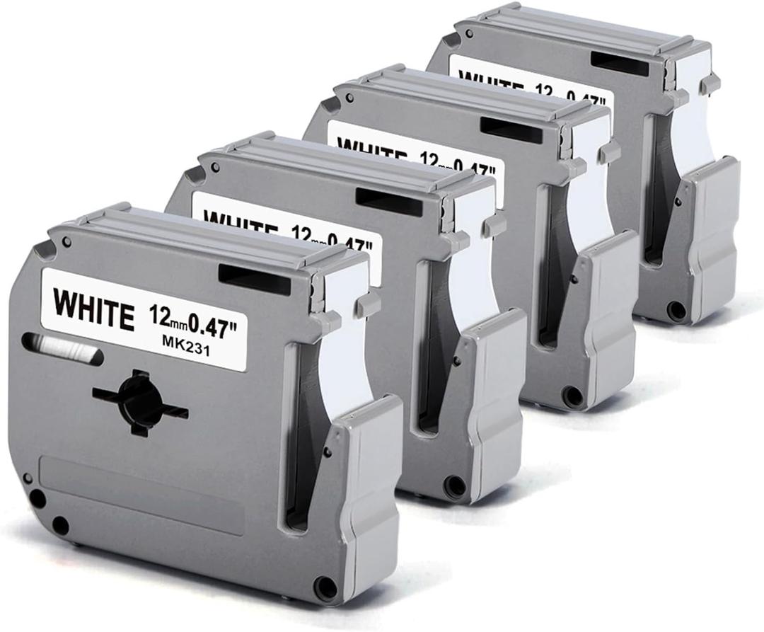 Labelife M-K231 PTM95 Label Tape Replace for Brother M Tape P Touch M-K231S M231 MK231 M-231 12mm 0.47 Inch for Brother PTouch PT-M95 PT-65 PT-80 PT-70 PT-45 PT-90 Label Makers, Black on White, 4 Pack