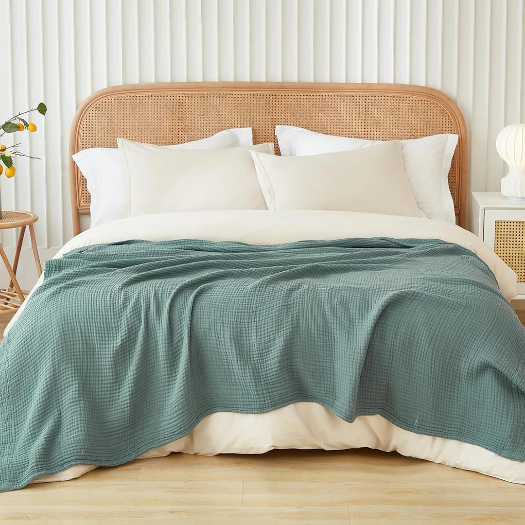 EMME Cotton Muslin King Blanket Big Oversized Bed Layering Bedspread Coverlet Breathable Gauze Soft Lightweight Blankets (Teal, 120"x94")