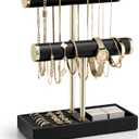 Vlando 2 Tier Bracelet Holder Organizer with Tray - Leather Jewelry Stand Organizer for Women - Jewelry Holder Display for Necklace, Watches, Rings, Earrings, Bangle, Scrunchie - Black
