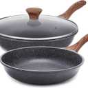 SENSARTE Nonstick Frying Pan Skillets, Swiss Granite Coating Omelette Pans, Healthy Cookware Chef's Pan, Free of Intentionally Added PFOA (8+11Inch with Lid) (Gray)