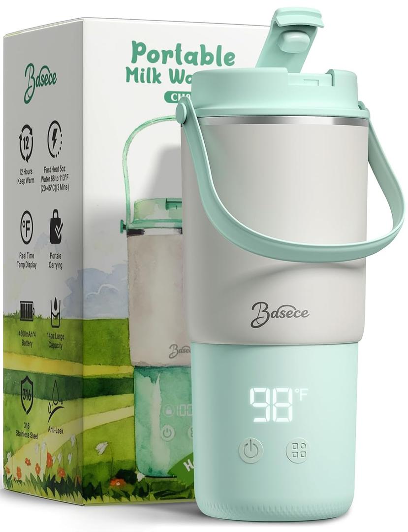 Portable Bottle Warmer with 120W Fast Heating, Portable Milk Warmer for On-the-Go Use, 18000mAh Rechargeable with Long Battery Life, 316 Stainless Steel Warmer for Breast Milk, Formula & Water (Grennd)
