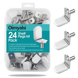 24 Pack Shelf Pegs 5mm (3/16'') with Storage Box, L-Shaped Metal Shelf Pins with Anti-Slip Caps, Nickel Plated Replacement for Kitchen Pantry, Bookcase, Medicine Cabinet & Glass Shelves