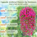 Dolicer 4 Packs Look Real Artificial Flowers for Outdoors, Fake Artificial Hanging Flowers for Outdoors Realistic UV Resistant Faux Hanging Flowers Silk Petunia for Porch Patio (Fuchsia+Rose Red)
