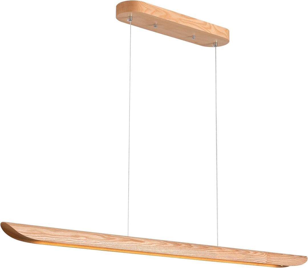 55" Wood Linear Pendant Light, Dimmable Kitchen Island Light with Remote, 40W LED Island Lights for Kitchen, Adjustable Linear Chandelier for Dinning Room Light Fixture, Bar, Pool Table Light Natural, 55IN