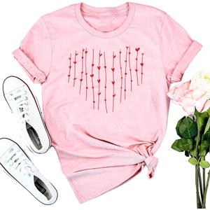 Valentines Shirts for Women Heart Print Love Tshirt Valentines Day Gift Tees Casual Short Sleeve Novelty Tops, L