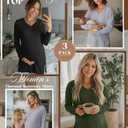 Huukeay 3 Pack Women's Thermal Maternity Shirts Long Sleeve Fleece Lined Pregnancy Tops Split Side V Neck Maternity Clothes(White, Light Gray, Black,Small)