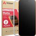 Ambison 2 Pack Matte Screen Protector for iPhone 17 Pro Max 6.9inch 2025, Anti Glare & Anti Fingerprint, No Bubbles, Smooth as Silk, Easy Installation Frame Tempered Glass, Scratch Resistance Military Grade