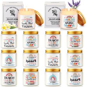 MTLEE 12 Pcs Teacher Appreciation Gift Candles Bulk 3.5oz Scented Soy Wax Jar Candles Thank You Teacher Graduation Gift, 12 Fragrance (Rainbow, White)