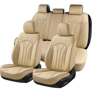 FLORICH Leather Seat Covers, Seat Covers Full Set, Car Seat Protectors 5 Seats, Automotive Seat Covers Fit for Most Cars Trucks-Beige