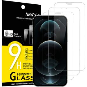 NEW'C 3 Pack Designed for iPhone 12 Pro Max Screen Protector (6.7"), Enhanced Tempered Glass Protection, Case Friendly Anti Scratch Bubble Free Ultra Resistant (Transparent)