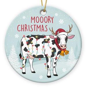 Gift Glow Cow Ornaments for Christmas Tree 2025 - Farmhouse Christmas Cows Decor, Gifts for Cow Lovers, Cute Farm Animal Ceramic Ornaments, Cows Decorations for Home