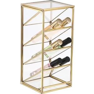 ELLDOO Rollerball Perfume Organizer, 4 Compartment Clear Glass Perfume Storage Holder Vintage Beauty Scent Holder, Metal Makeup Lipgloss Lipstick Display Case