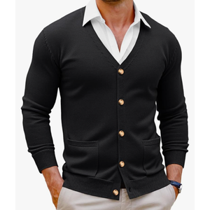 Runcati Mens Cardigan Sweater V Neck Button Down Sweaters Long Sleeve Lightweight Fall Knit Outwear with Pockets Size L