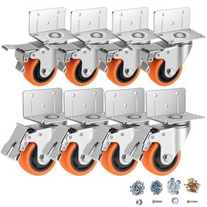 Caster Wheels,3 Inch L-Shaped Casters Set of 4 Heavy Duty,8-Pack Industrial Casters with Brake Polyurethane Wheels, Locking Caster Wheels for Furniture and Workbench