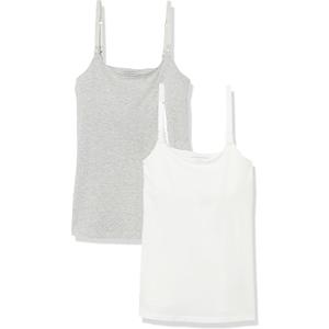 Amazon Essentials Women's Maternity Nursing Tops, Pregnancy Clothes with Adjustable Straps and Built-in Shelf Bra, Pack of 2, Light Grey Heather, X-Large